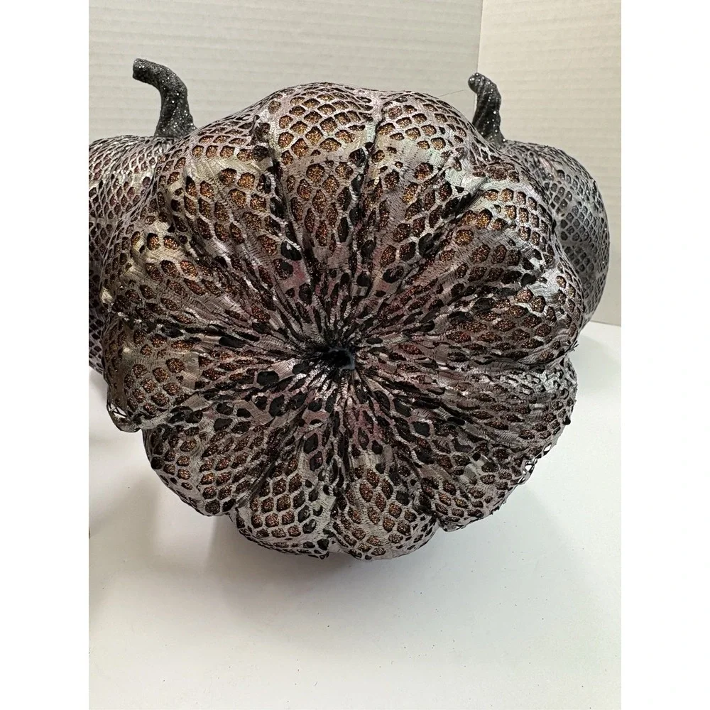 Set Of 4 medium Halloween Sparkle Pumpkins Pink Purple Orange Snakeskin New